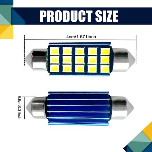 2PCS Interior Car LED Dome Light, Car Interior Lights, LED Extremely Bright Bulbs, Bright White Top Light Map Tail Light Cab Bulb, 578 Led Bulb for Trunk Map Light Dome Light (White, 2PCS) in Saudi Arabia