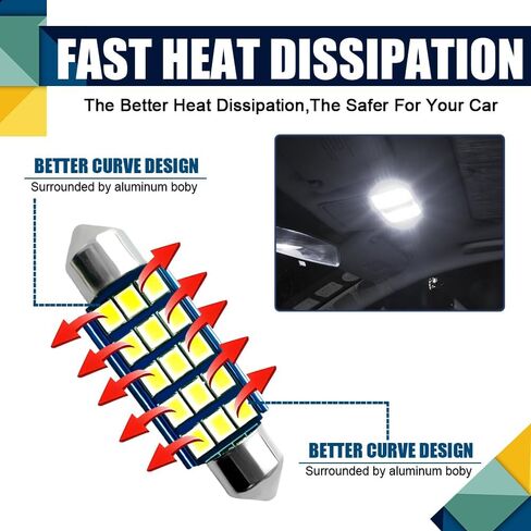 2PCS Interior Car LED Dome Light, Car Interior Lights, LED Extremely Bright Bulbs, Bright White Top Light Map Tail Light Cab Bulb, 578 Led Bulb for Trunk Map Light Dome Light (White, 2PCS) in Saudi Arabia