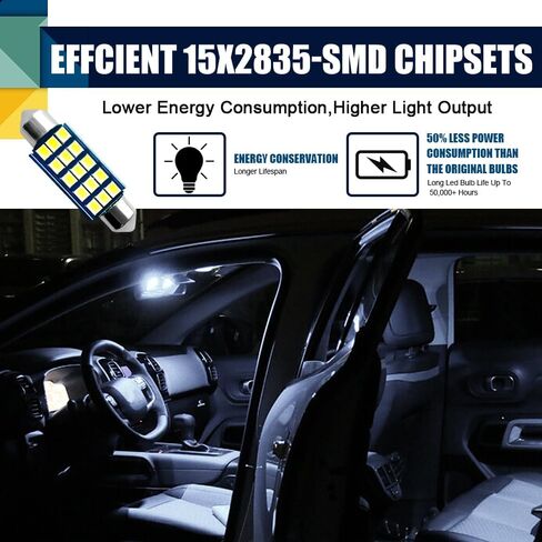 2PCS Interior Car LED Dome Light, Car Interior Lights, LED Extremely Bright Bulbs, Bright White Top Light Map Tail Light Cab Bulb, 578 Led Bulb for Trunk Map Light Dome Light (White, 2PCS) in Saudi Arabia