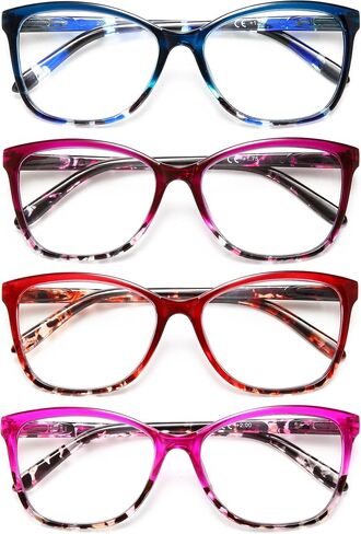 EYEURL Reading Glasses for Women,4-Pack Ultra-Light Slim Frames Blue Light Glasses,Spring Hinge Fashion Pattern Print Blue Light Readers for Women(Multicolor, 1.5x) in Kuwait