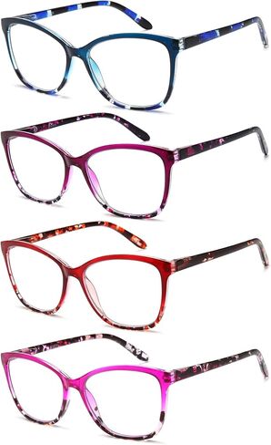 EYEURL Reading Glasses for Women,4-Pack Ultra-Light Slim Frames Blue Light Glasses,Spring Hinge Fashion Pattern Print Blue Light Readers for Women(Multicolor, 1.5x) in Kuwait
