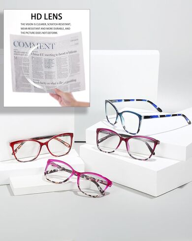 EYEURL Reading Glasses for Women,4-Pack Ultra-Light Slim Frames Blue Light Glasses,Spring Hinge Fashion Pattern Print Blue Light Readers for Women(Multicolor, 1.5x) in Kuwait