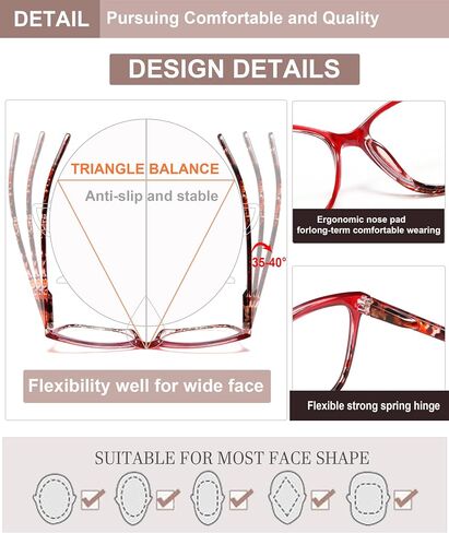EYEURL Reading Glasses for Women,4-Pack Ultra-Light Slim Frames Blue Light Glasses,Spring Hinge Fashion Pattern Print Blue Light Readers for Women(Multicolor, 1.5x) in Kuwait