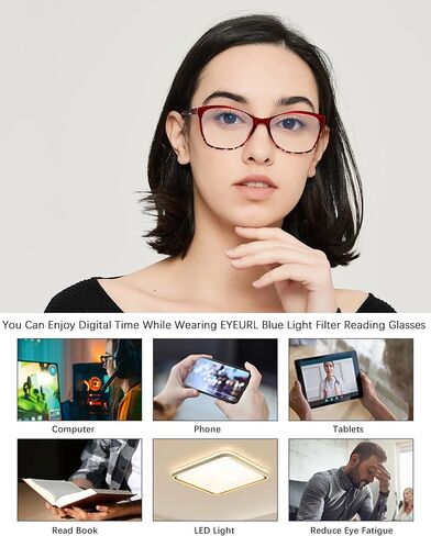 EYEURL Reading Glasses for Women,4-Pack Ultra-Light Slim Frames Blue Light Glasses,Spring Hinge Fashion Pattern Print Blue Light Readers for Women(Multicolor, 1.5x) in Kuwait