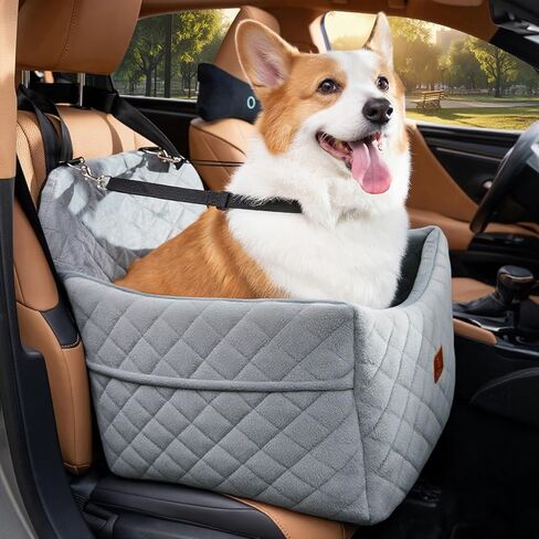 Dog Car Seats for Small Dogs, FurFrolic Memory Foam Dog Booster Seat for Small/Medium Dogs up to 35 lbs, Travel Pet Car Seat with Washable Detachable Cover, Storage Pockets, 2 Safety Belts (Gray) in Saudi Arabia