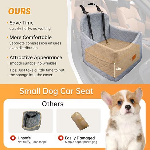 Dog Car Seats for Small Dogs, FurFrolic Memory Foam Dog Booster Seat for Small/Medium Dogs up to 35 lbs, Travel Pet Car Seat with Washable Detachable Cover, Storage Pockets, 2 Safety Belts (Gray) in Saudi Arabia