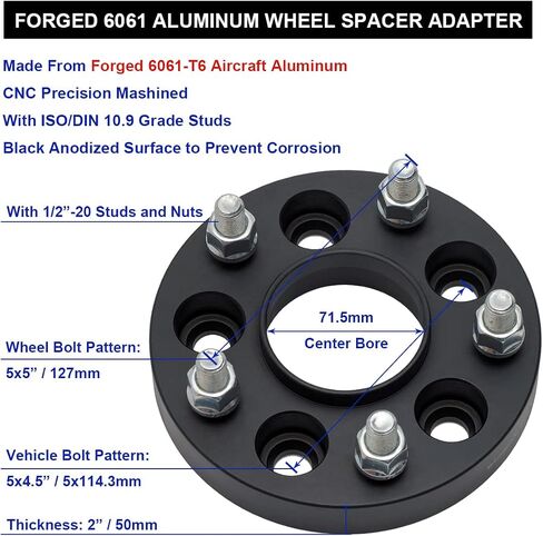 VLAOSCHI Black Forged 5x4.5 to 5x5 Hubcentric Wheel Adapters 1 Inch with 1/2" Studs Compatible with Jeep 5 Lug 5x114.3 to 5x127 for Wrangler Cherokee Liberty Comanche XJ KJ KK YJ TJ ZJ MJ - Pack of 4 in Saudi Arabia