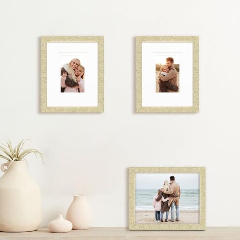 8x10 Glitter Picture Frame Set of 3, Stylish Sparkling Photo Frames with 5x7/4x6 Mat, Solid Wood and Real Glass for Tabletop or Wall Mount, Cute Home Office Decor, Pink in Saudi Arabia