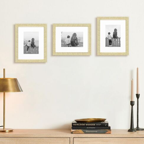8x10 Glitter Picture Frame Set of 3, Stylish Sparkling Photo Frames with 5x7/4x6 Mat, Solid Wood and Real Glass for Tabletop or Wall Mount, Cute Home Office Decor, Pink in Saudi Arabia