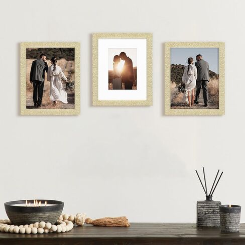 8x10 Glitter Picture Frame Set of 3, Stylish Sparkling Photo Frames with 5x7/4x6 Mat, Solid Wood and Real Glass for Tabletop or Wall Mount, Cute Home Office Decor, Pink in Saudi Arabia