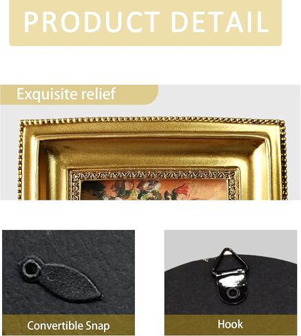 خمر 2.5x2.5 إطار صورة مصغرة - تصميم منقوش ذهبي عتيق ، شاشة طاولة أنيقة وجدار جدار لديكور المنزل العزيزة (قلب الذهب) in Kuwait