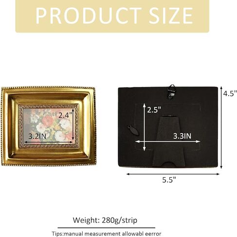 خمر 2.5x2.5 إطار صورة مصغرة - تصميم منقوش ذهبي عتيق ، شاشة طاولة أنيقة وجدار جدار لديكور المنزل العزيزة (قلب الذهب) in Kuwait