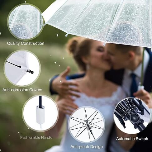 Full Automatic Folding Transparent Umbrella,Lightweight Clear Canopy,Waterproof,Strong Compact Windproof Umbrella for Golf,Backpack and Travel, Weddding in Saudi Arabia
