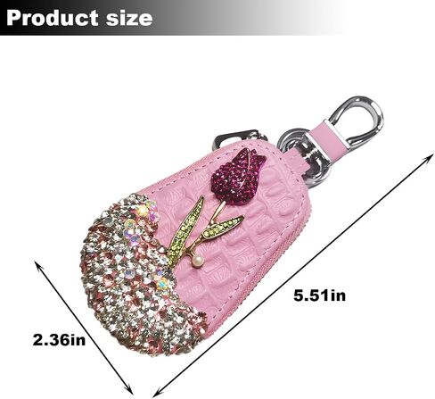 Mandark Bling Car Key Case, Genuine Leather Crystal Rhinestone Vehicle Key Fob Protector, Automotive Smart Keychain Holder for Remote Key Fob, Universal Keyring Zipper Bag Accessories (White) in Saudi Arabia