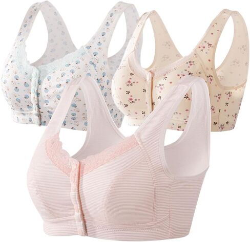 Middle-Aged Elderly Women Everyday Bras - Cotton Soft Cup Wireless Front Close Bras for Mom Grandma (32-42B/C) in Kuwait