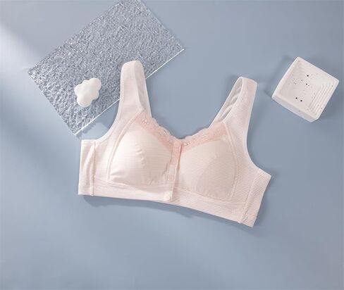 Middle-Aged Elderly Women Everyday Bras - Cotton Soft Cup Wireless Front Close Bras for Mom Grandma (32-42B/C) in Kuwait