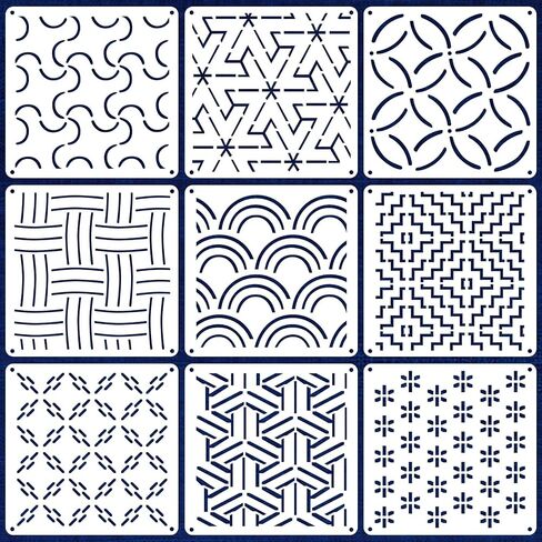 9 Pcs 8.3 x 5.9 Inch Sashiko Stencil Plastic Sashiko Patterns Template Sashiko Quilting Templates Embroidery Pattern for Sewing Hand Quilting in Saudi Arabia
