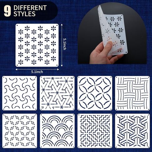 9 Pcs 8.3 x 5.9 Inch Sashiko Stencil Plastic Sashiko Patterns Template Sashiko Quilting Templates Embroidery Pattern for Sewing Hand Quilting in Saudi Arabia