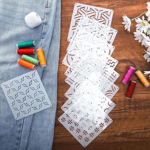 9 Pcs 8.3 x 5.9 Inch Sashiko Stencil Plastic Sashiko Patterns Template Sashiko Quilting Templates Embroidery Pattern for Sewing Hand Quilting in Saudi Arabia