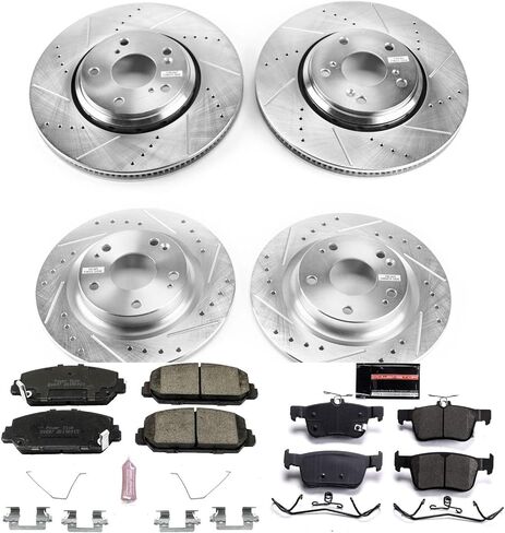 Power Stop K7935 Front and Rear Z23 Carbon-Fiber Brake Pads with Drilled and Slotted Brake Rotors Kit For 2017 2018 2019 2020 Honda Civic Si in Saudi Arabia