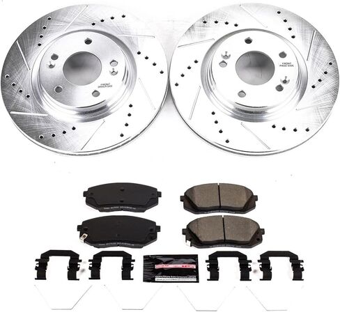 Power Stop K8011 Front Z23 Carbon Carbon Fiber Brake مع مجموعة دوارات الفرامل المحفورة والمنزعة لـ Hyundai Elantra GT ، Hyundai Kona ، Hyundai Veloster ، Kia Forte ، Kia Seltos ، Kia Soul [نموذج محدد] in Saudi Arabia