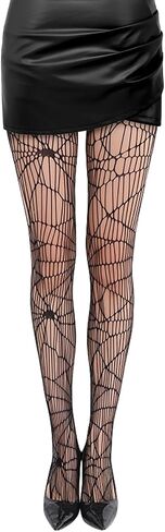 Spider Web Fishnet Tights, Black Stretchy Pantyhose with Bold Cobweb Design for Halloween Cosplay, Gothic Lingerie Accessories, One Size in Kuwait