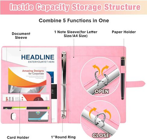 مجلد Eersida 2 PCS Padfolio Portfolio 3 Ring Binder Business Portfolio Padfolio الجلود مع مقابلة مقابلة/مؤتمر مقابلة مؤتمر للنساء/الرجال (Black ، Brown) in Kuwait