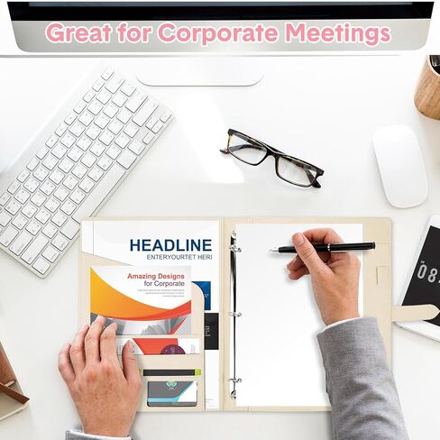 مجلد Eersida 2 PCS Padfolio Portfolio 3 Ring Binder Business Portfolio Padfolio الجلود مع مقابلة مقابلة/مؤتمر مقابلة مؤتمر للنساء/الرجال (Black ، Brown) in Kuwait