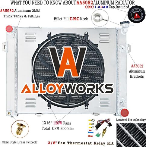 ALLOYWORKS 3 Row All Aluminum Radiator + Shroud Fan + Relay For 1993-1997 Jep Grand Cherokee/Grand Wagoneer 5.2L V8 Engine in Saudi Arabia