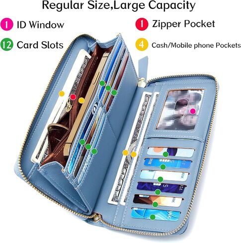 حامل بطاقة الائتمان من Badiya Womens محفظة RFLD يمنع جلود جلدية حول محافظ المعصم السعة الكبيرة in Kuwait