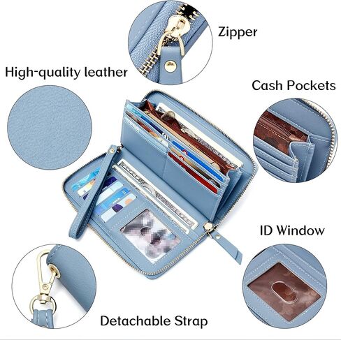 حامل بطاقة الائتمان من Badiya Womens محفظة RFLD يمنع جلود جلدية حول محافظ المعصم السعة الكبيرة in Kuwait