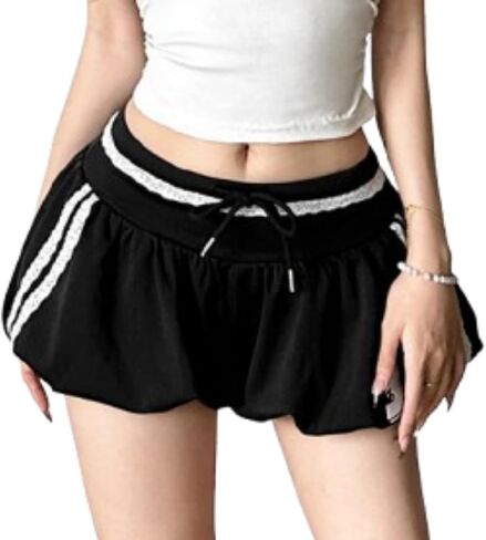 Women's Y2k Bubble Shorts Side Striped Bow Mini Skirt Low Rise Puffer Micro Drawstring Short in Kuwait