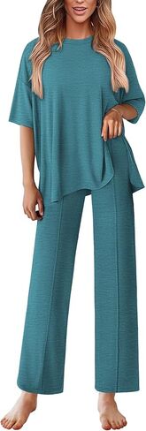 Ekouaer Lounge Sets for Women Short Sleeve Pullover Tops and Long Pants Soft Pajamas Set 2 Piece Outfits S-XXL in Saudi Arabia