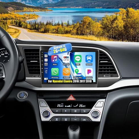 راديو ستيريو للسيارة Camecho 2+64G لسيارة Hyundai Elantra 2016، نظام تشغيل Android 13 مع CarPlay Android Auto، راديو سيارة بشاشة لمس 9 بوصات مع بلوتوث، وحدة رأس ملاحة GPS، WiFi، FM&AM، RDS، DSP، SWC in Saudi Arabia
