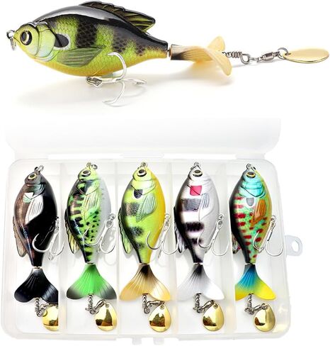 5PCS Topwater Fishing Lures for Bass Fishing with Storage Box, Whopper Popper Fishing Lure for Bass Catfish Pike Perch, Floating Pencil Bass Bait with Rotating Tail Freshwater in Saudi Arabia