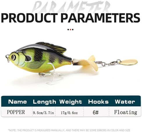 5PCS Topwater Fishing Lures for Bass Fishing with Storage Box, Whopper Popper Fishing Lure for Bass Catfish Pike Perch, Floating Pencil Bass Bait with Rotating Tail Freshwater in Saudi Arabia