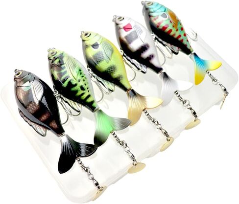 5PCS Topwater Fishing Lures for Bass Fishing with Storage Box, Whopper Popper Fishing Lure for Bass Catfish Pike Perch, Floating Pencil Bass Bait with Rotating Tail Freshwater in Saudi Arabia