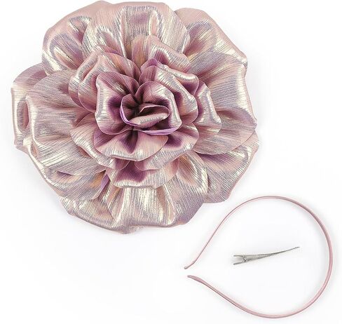 LATIMOON Large Rose Flower Brooches Lapel Pins Dainty Satin Fabric Brooch Pin for Women Wedding Part Dance 2-in-1 Headbands in Kuwait