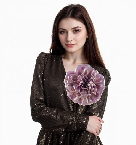 LATIMOON Large Rose Flower Brooches Lapel Pins Dainty Satin Fabric Brooch Pin for Women Wedding Part Dance 2-in-1 Headbands in Kuwait