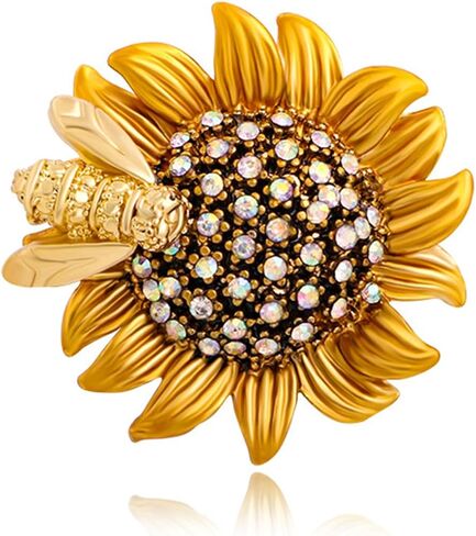 Dreuyet Sunflower Brooch Pins for Women Lady Rhinestones Crystal Brooches Handmade Retro Sunflower with Bee Brooch Pins Elegant Daisy Sun Flower Multipurpose Brooch in Saudi Arabia