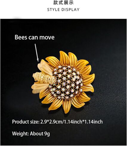 Dreuyet Sunflower Brooch Pins for Women Lady Rhinestones Crystal Brooches Handmade Retro Sunflower with Bee Brooch Pins Elegant Daisy Sun Flower Multipurpose Brooch in Saudi Arabia