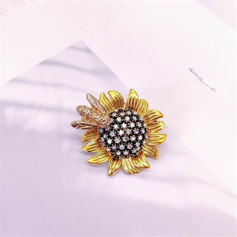 Dreuyet Sunflower Brooch Pins for Women Lady Rhinestones Crystal Brooches Handmade Retro Sunflower with Bee Brooch Pins Elegant Daisy Sun Flower Multipurpose Brooch in Saudi Arabia