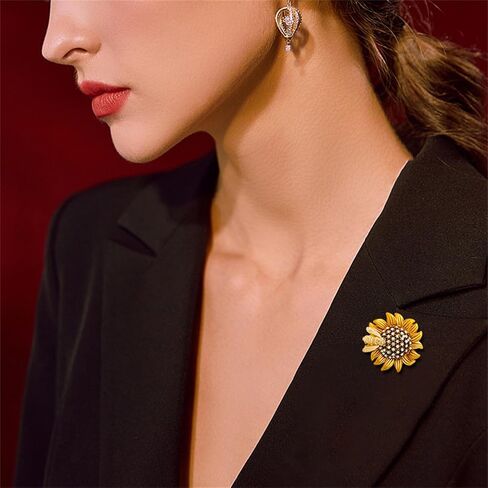 Dreuyet Sunflower Brooch Pins for Women Lady Rhinestones Crystal Brooches Handmade Retro Sunflower with Bee Brooch Pins Elegant Daisy Sun Flower Multipurpose Brooch in Saudi Arabia