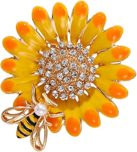 Dreuyet Sunflower Brooch Pins for Women Lady Rhinestones Crystal Brooches Handmade Retro Sunflower with Bee Brooch Pins Elegant Daisy Sun Flower Multipurpose Brooch in Saudi Arabia