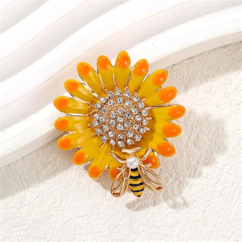 Dreuyet Sunflower Brooch Pins for Women Lady Rhinestones Crystal Brooches Handmade Retro Sunflower with Bee Brooch Pins Elegant Daisy Sun Flower Multipurpose Brooch in Saudi Arabia