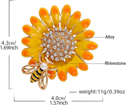 Dreuyet Sunflower Brooch Pins for Women Lady Rhinestones Crystal Brooches Handmade Retro Sunflower with Bee Brooch Pins Elegant Daisy Sun Flower Multipurpose Brooch in Saudi Arabia