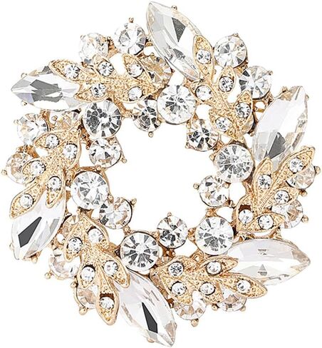 Rhinestone Flower Brooch for Women Sparkling Cubic Zirconia Wreath Brooch Pin Vintage Crystal Wheat Ear Flower Pin Elegant Clothing Hat Bag Accessories Christmas Wedding Bridal Birthday Jewelry in Kuwait
