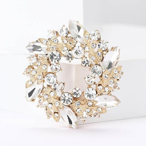 Rhinestone Flower Brooch for Women Sparkling Cubic Zirconia Wreath Brooch Pin Vintage Crystal Wheat Ear Flower Pin Elegant Clothing Hat Bag Accessories Christmas Wedding Bridal Birthday Jewelry in Kuwait
