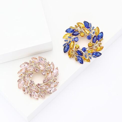 Rhinestone Flower Brooch for Women Sparkling Cubic Zirconia Wreath Brooch Pin Vintage Crystal Wheat Ear Flower Pin Elegant Clothing Hat Bag Accessories Christmas Wedding Bridal Birthday Jewelry in Kuwait
