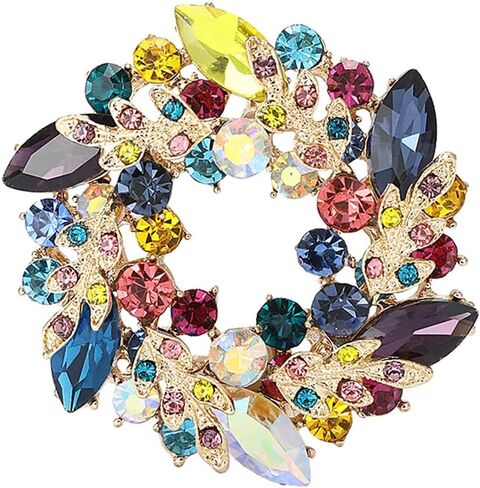 Rhinestone Flower Brooch for Women Sparkling Cubic Zirconia Wreath Brooch Pin Vintage Crystal Wheat Ear Flower Pin Elegant Clothing Hat Bag Accessories Christmas Wedding Bridal Birthday Jewelry in Kuwait